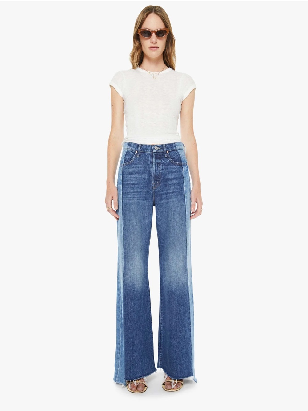NWT MOTHER The Tux Sidestepper Sneak Fray Jeans in Double Take 27